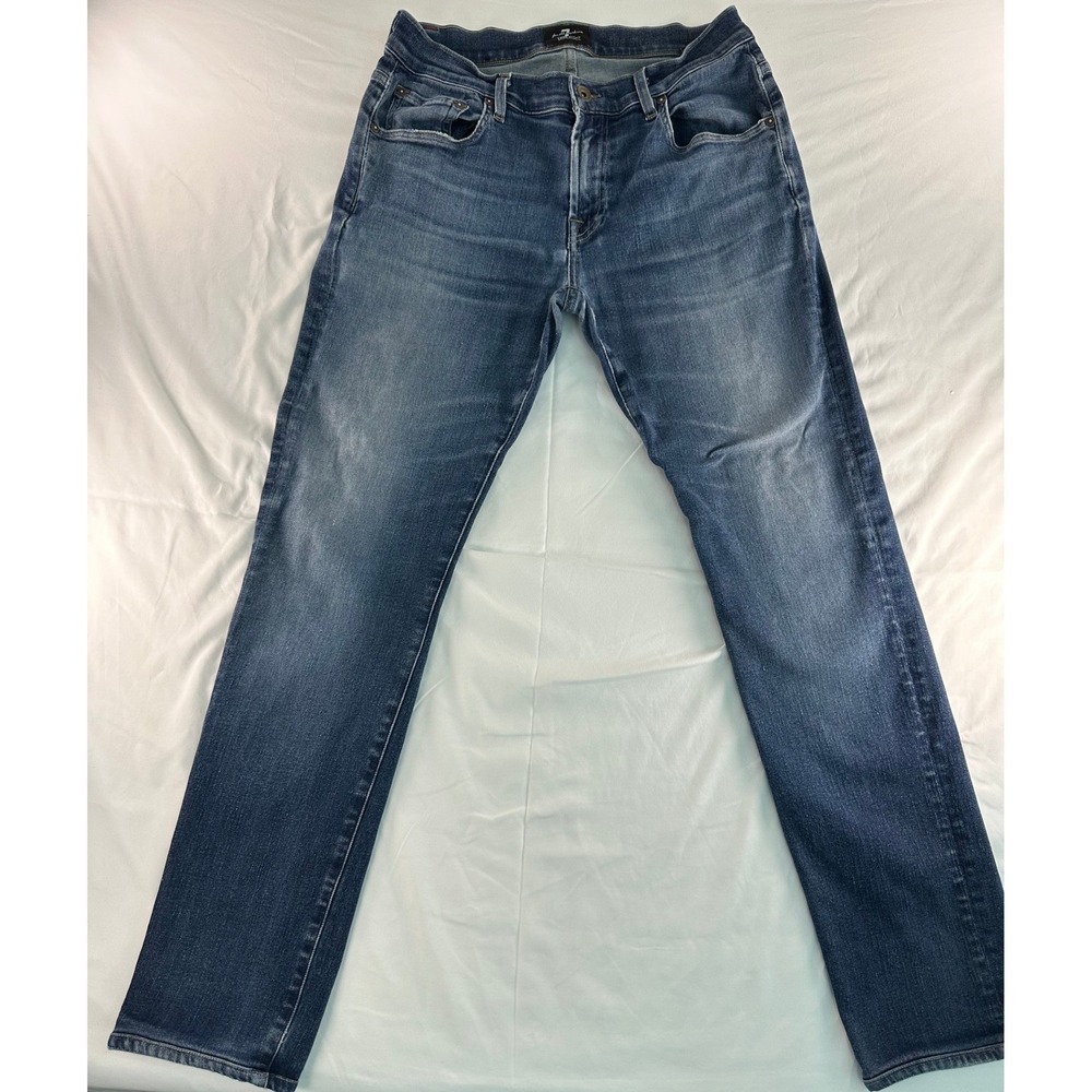 7 For All Mankind Luxe Sport The Straight Jeans Blue Medium Wash Mens 35x30